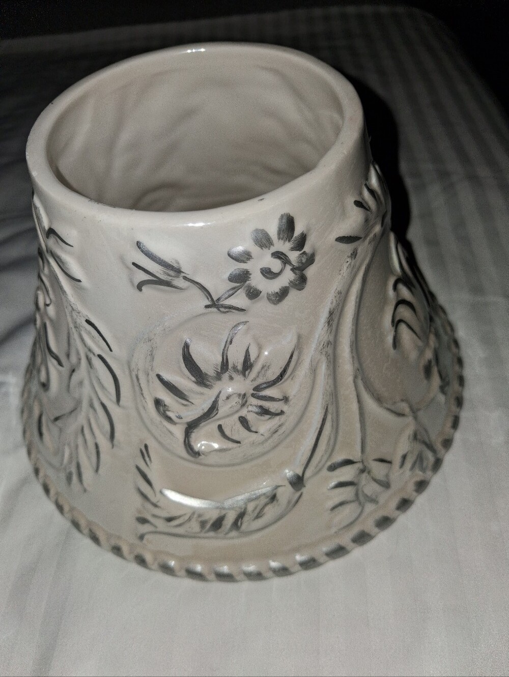 Yankee Candle Tassle Rope Candle Shade And Plate - Cream Floral White - Picture 2 of 8